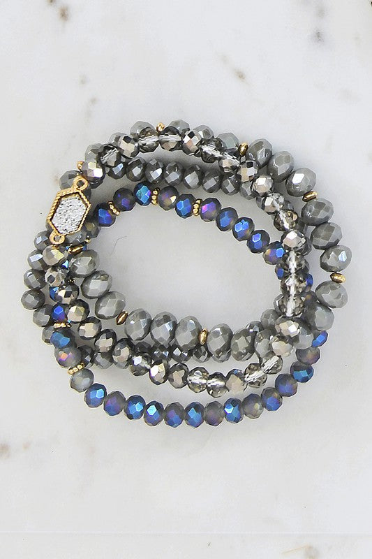 Beaded Bracelet Set in Gray