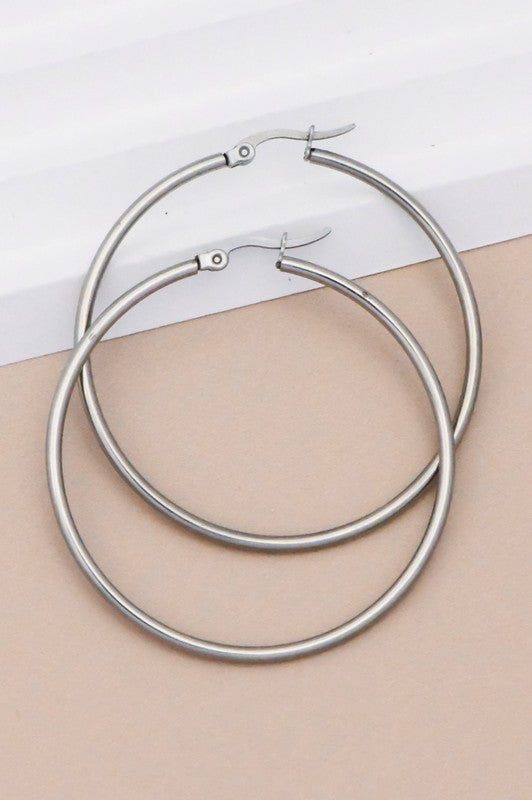 Silver Hoops (Water Proof Non Tarnish Stainless Steel)