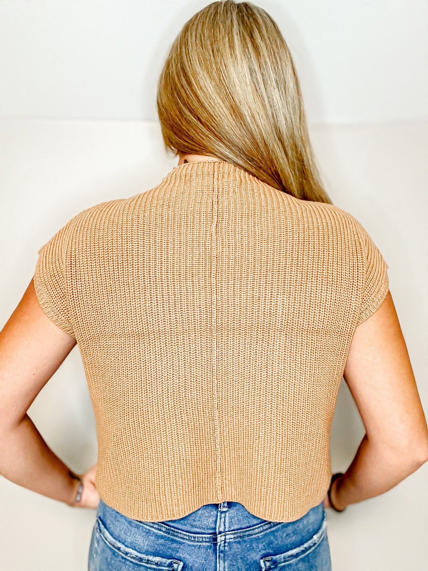 Mock Neck Sweater Top (Slightly Cropped) (Dark Taupe)