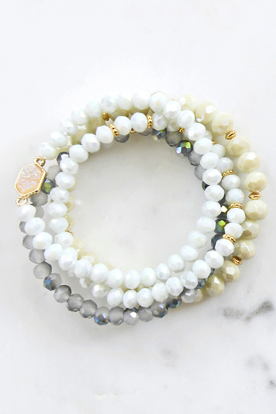 Beaded Bracelet Set in White