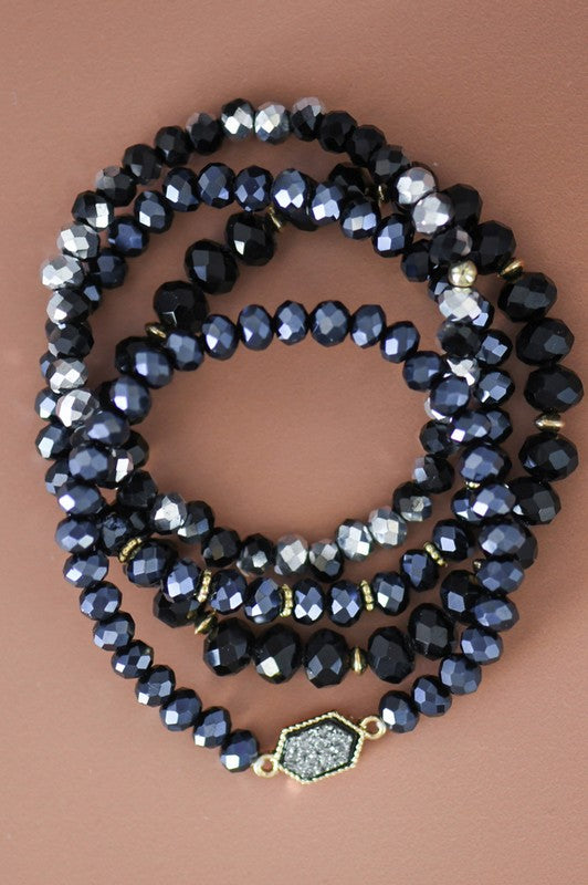 Beaded Bracelet Set in Black