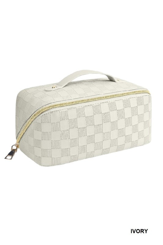 Checkered Makeup Bag (White)