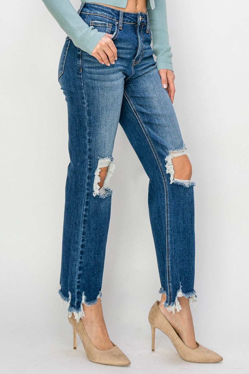 RISEN JEANS - Dark Wash High Rise Crop