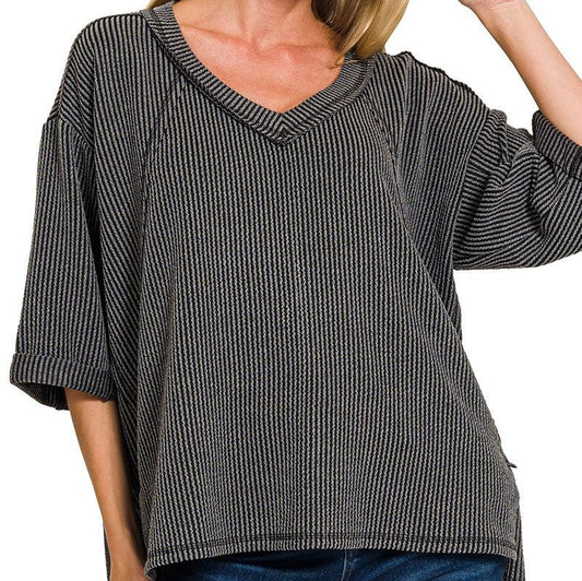 Ribbed 3/4 Sleeve Top