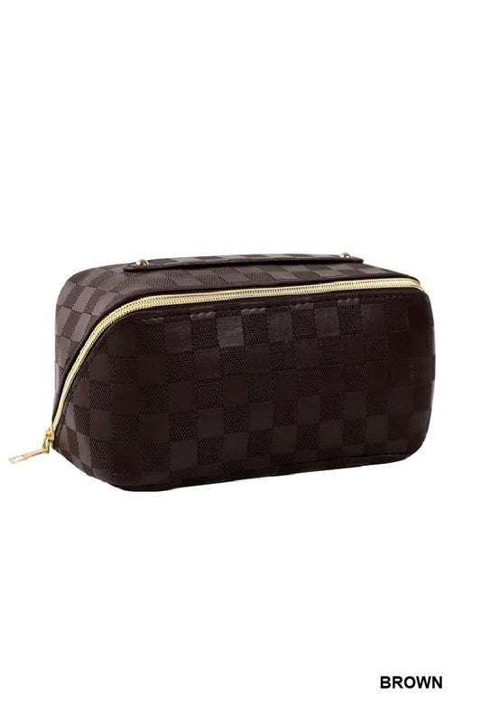 Checkered Makeup Bag (Brown)