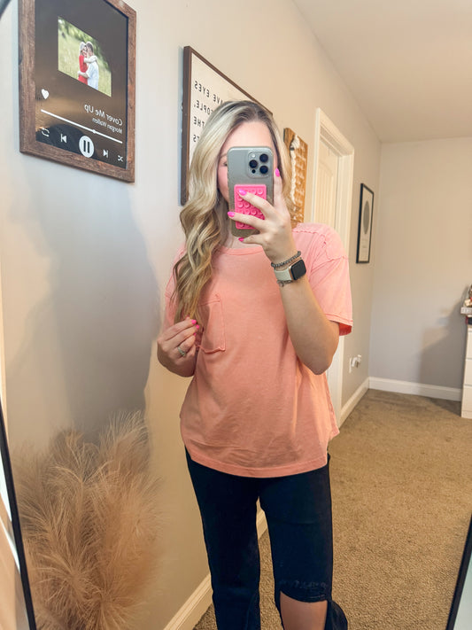 Peach Acid Wash Pocket Tee