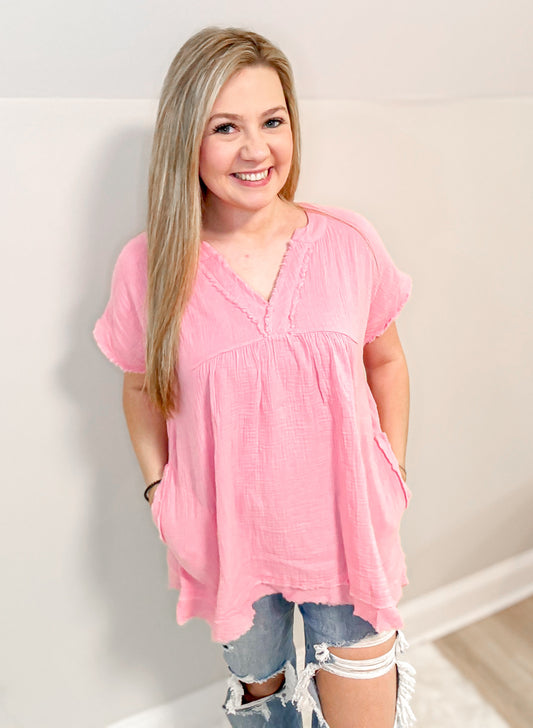 The Lily Raw Edge Gauze Top
