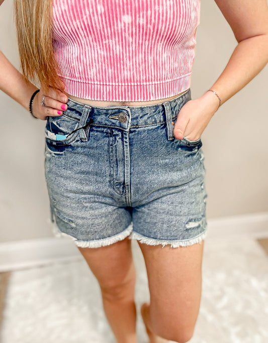 Stand Out High Rise Medium Wash Denim Shorts