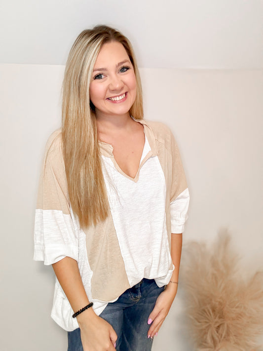 POL Ivory Color Block Blouse
