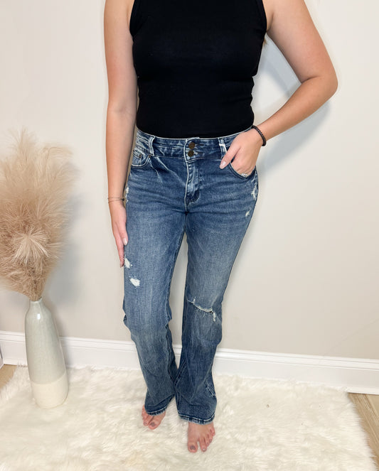 Washed Denim Bootcut Jeans (High Rise)