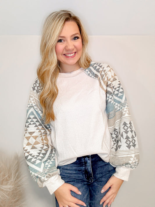 Aztec Sleeve Thermal Sweater Top