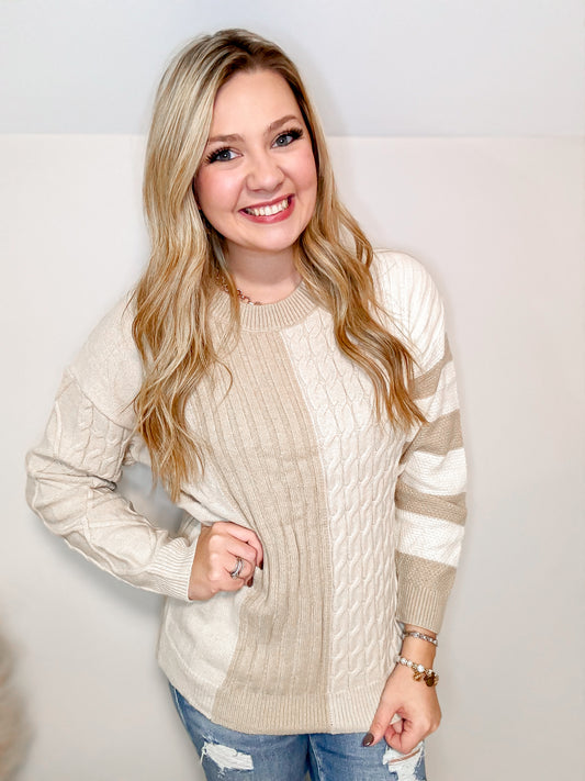 Something Beige Color Block Sweater Top
