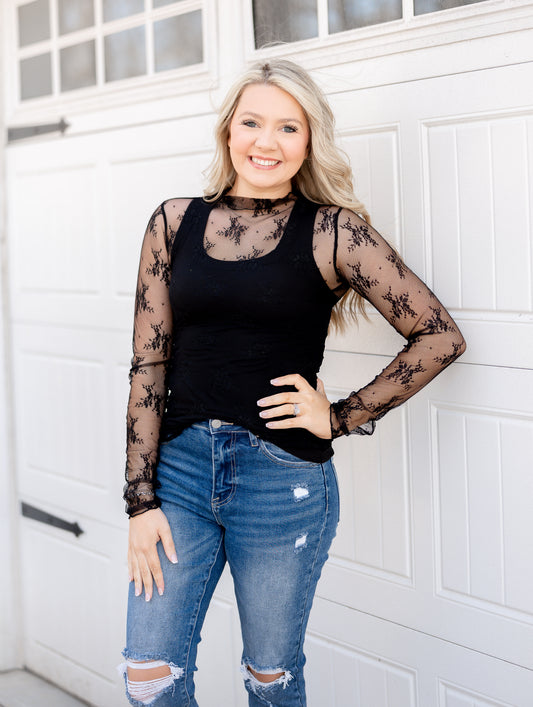 Lainey Lace Layering Blouse (Black)