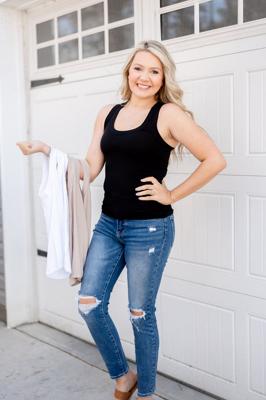 Isla Ribbed Tanks (3 Colors) (Black White & Beige)