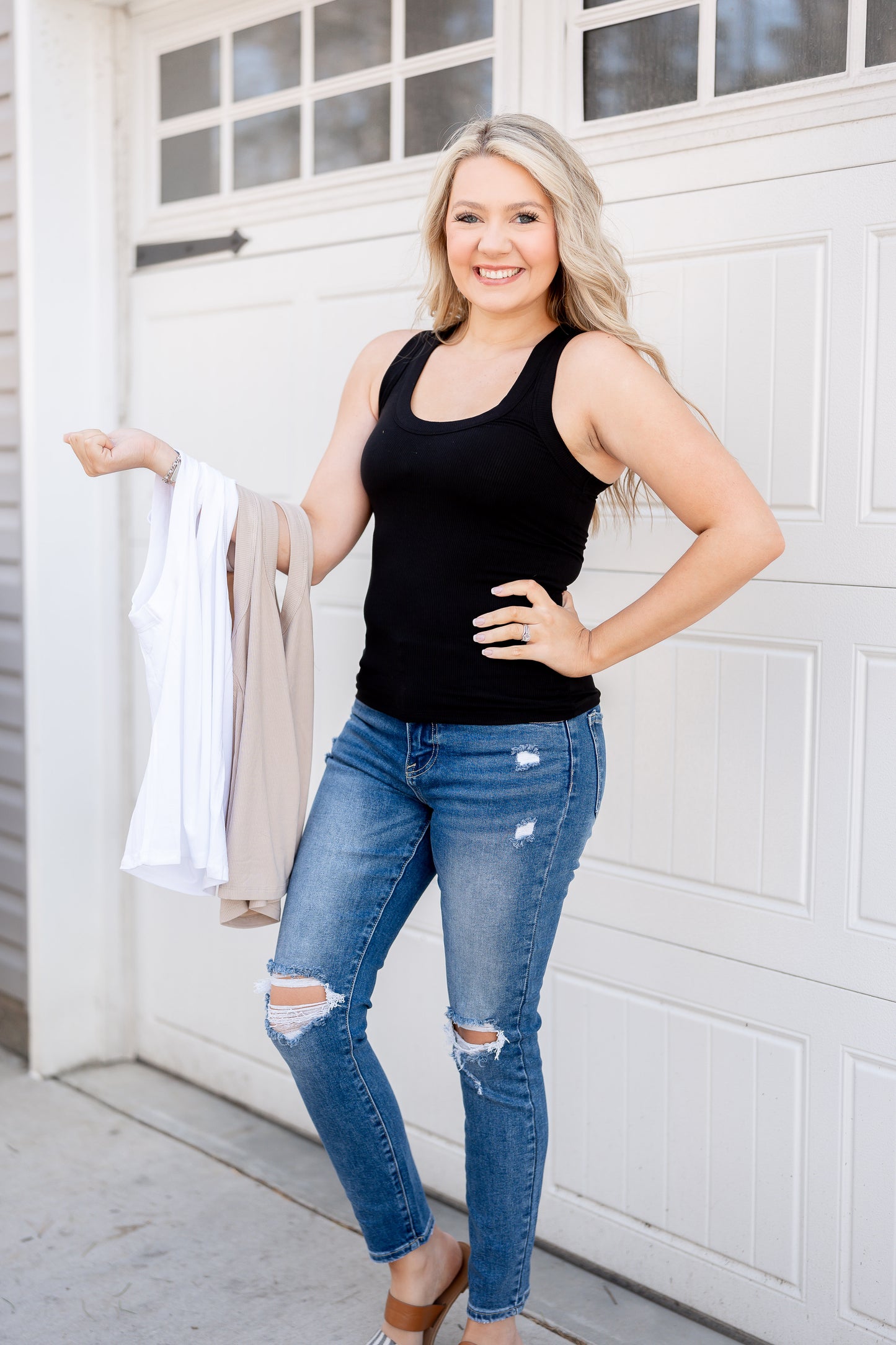 Isla Ribbed Tanks (3 Colors) (Black White & Beige)