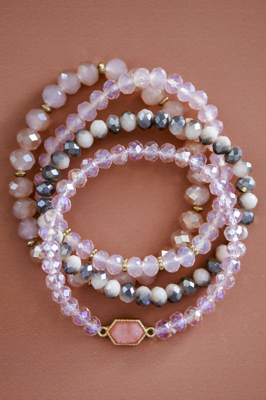 Beaded Bracelet Set in Pink