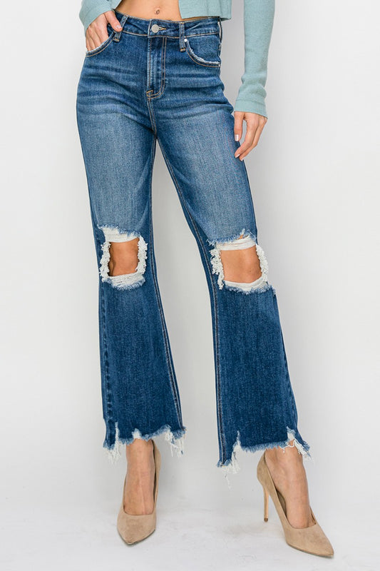 RISEN JEANS - Dark Wash High Rise Crop