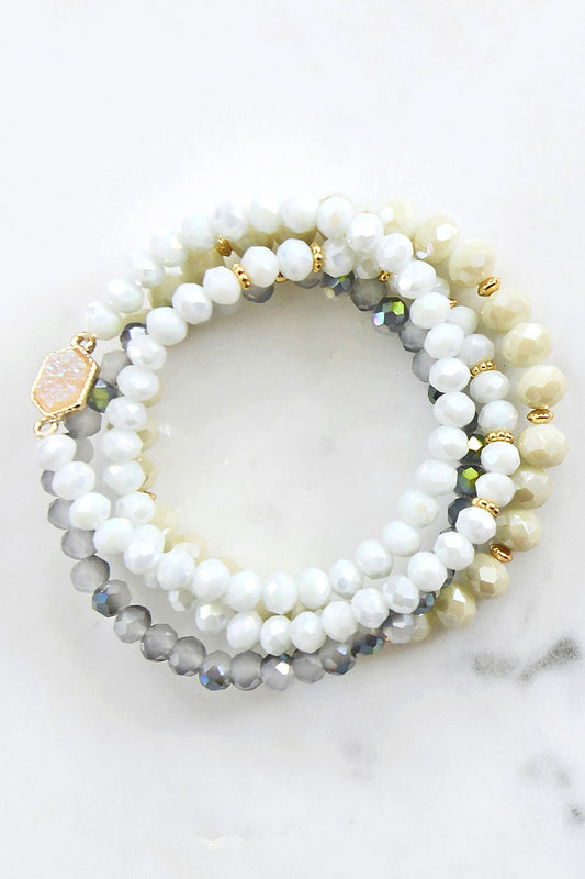Beaded Bracelet Set in White